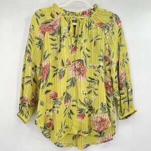 Women's Loft NWT Stripe Floral Blouse Spring Green Chartruse Top Small Petite